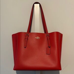 Coach Red Leather Tote with Structured Design